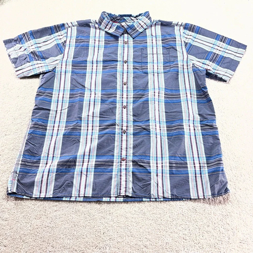 The North Face Button Up Shirt Mens XXL Blue Plaid Short Sleeve Hiking Outdoor